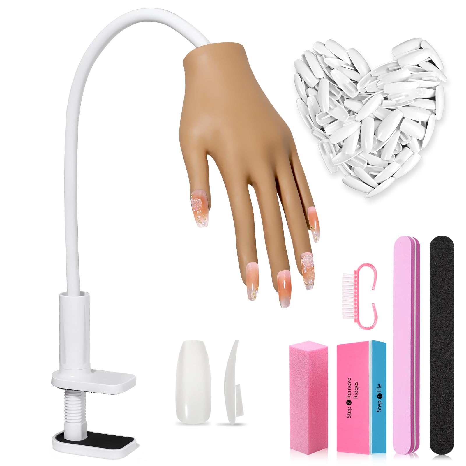 Adonafy Practice Hand for Acrylic Nails - Silicone Nail Practice Hand - Flexible Nail Hand Practice Model for Professional Beginners - Bendable Fake Hand for Salons Home DIY Nail Art
