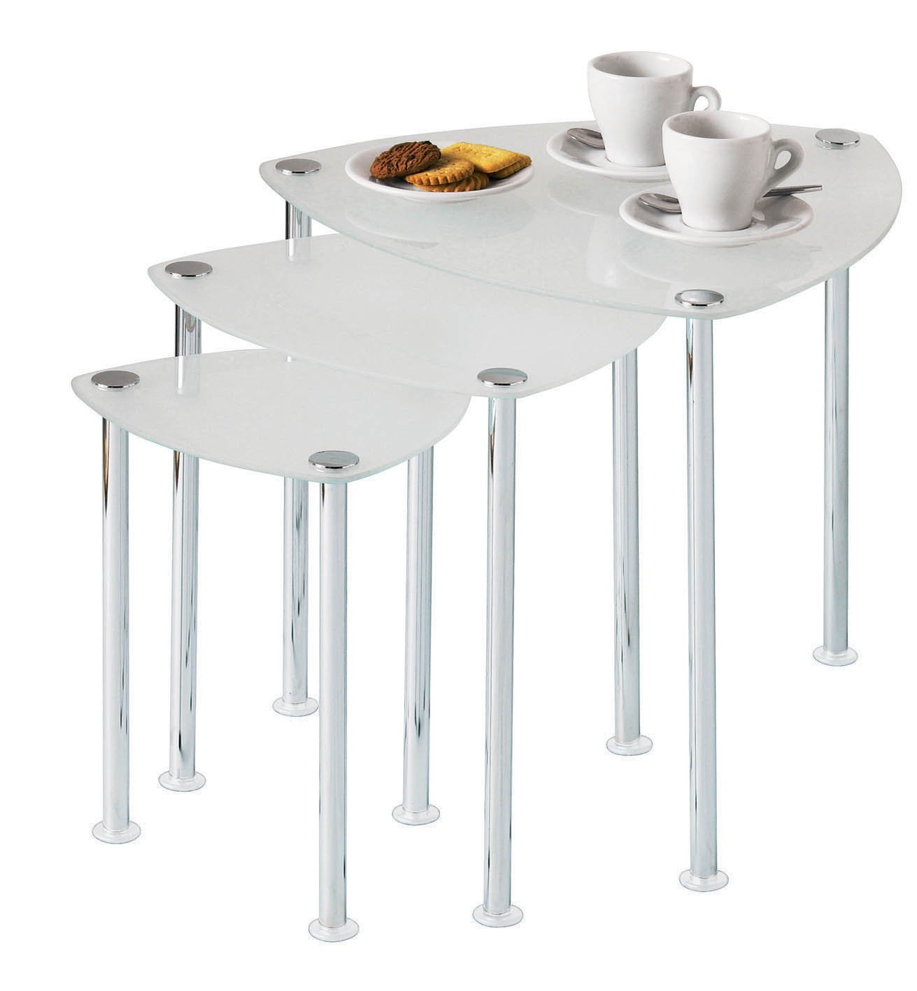 3PC NEST OF WHITE GLASS & CHROME COFFEE TABLE TRIANGULAR Amazon.co.uk