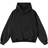 KPOP Acid Wash Hoodie for Men Oversized Vintage Cotton Sweatshirt Retro Pullover Couples Streetwear with Pockets Unisex