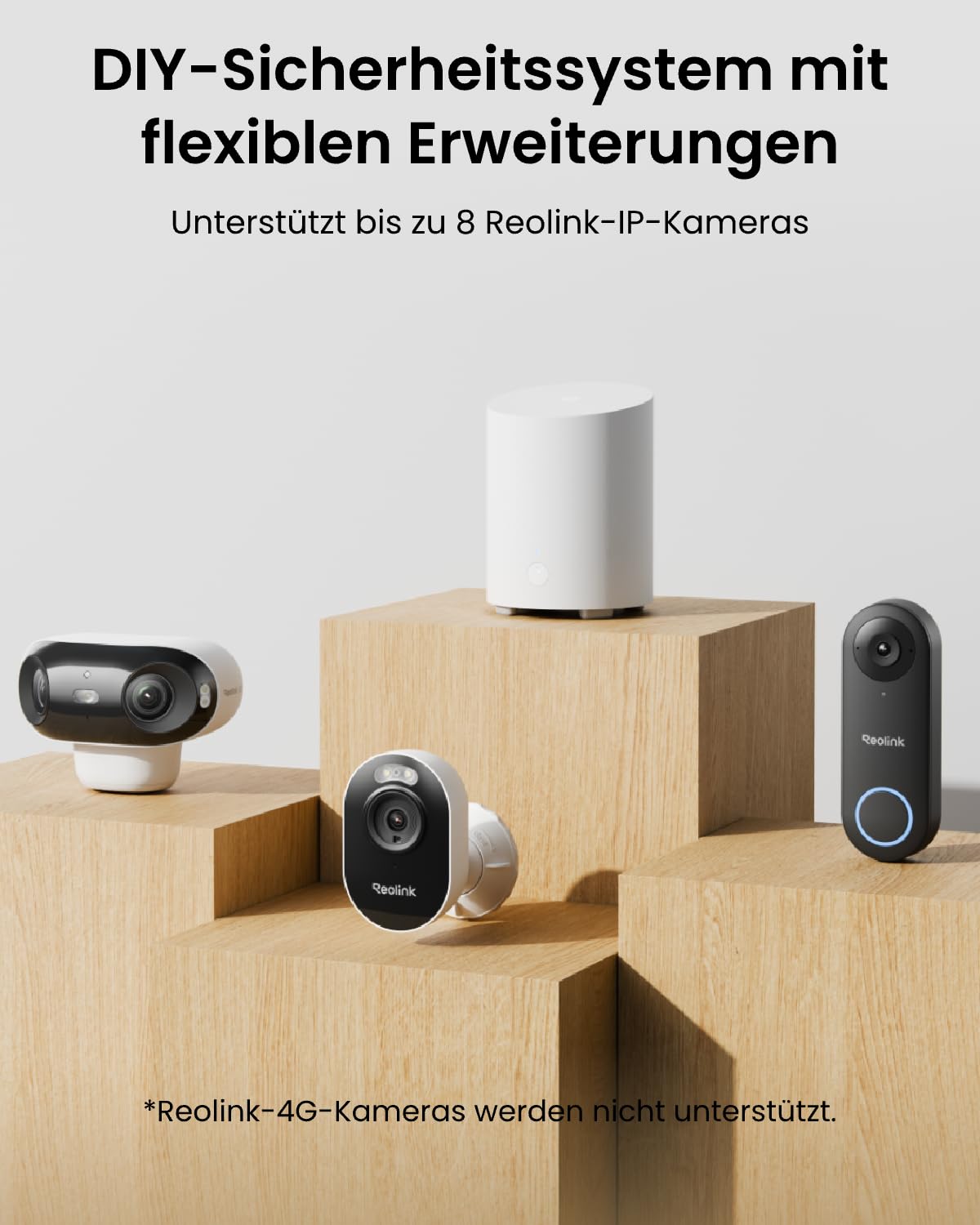 Reolink 2K Überwachungskamera Aussen Set, All-in-One-Kameraset mit Lokalem Speicher, 2,4/5GHz Wi-Fi, KI-Erkennung, 24/7 Aufnahme, Spotlights, AES-128-Verschlüsselung, Plug-in, Home Hub Mini+2xLumus 8