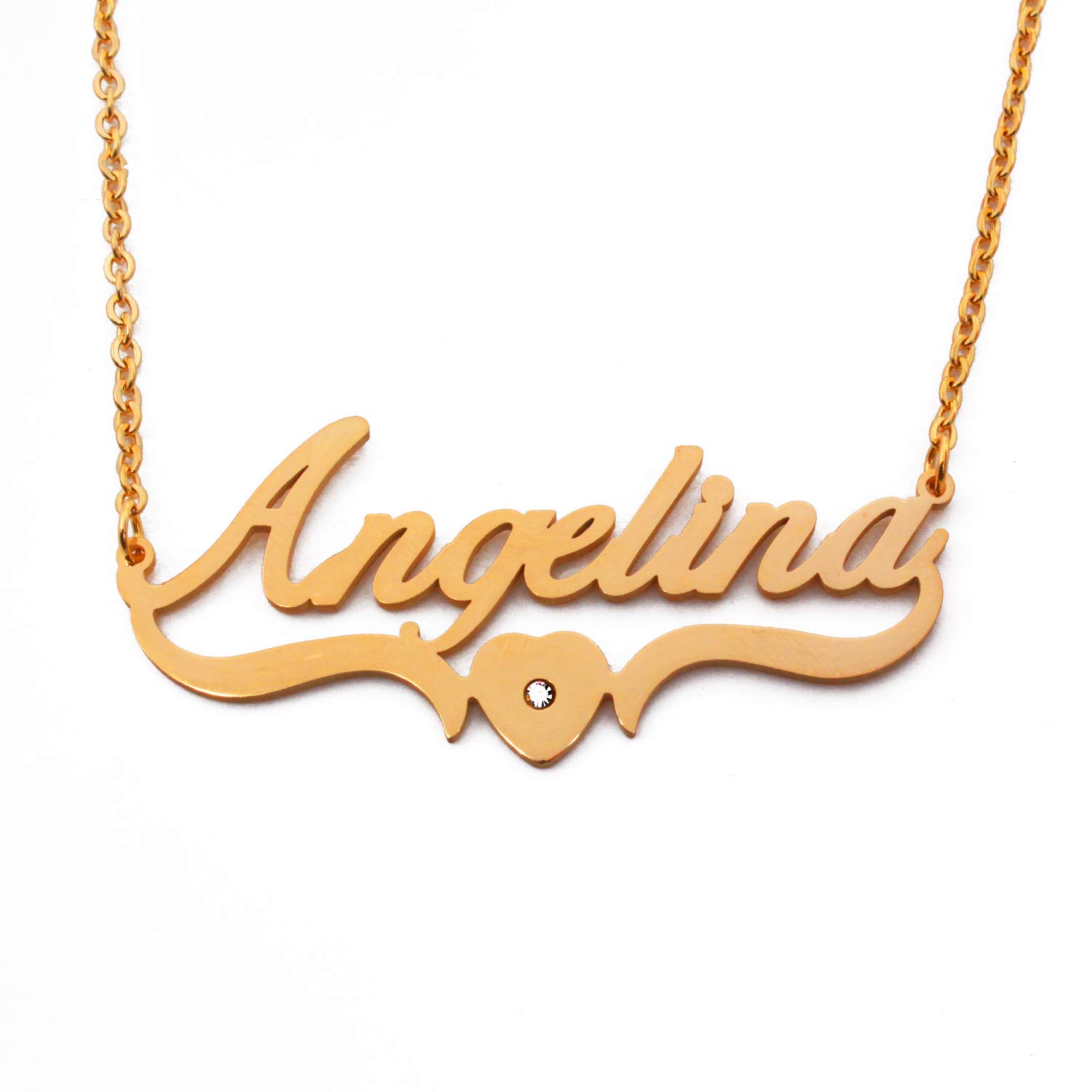 Kigu Angelina Personalised Heart Shaped Name Necklace - Custom Jewellery - Adjustable Chain - Silver Tone - Incl Gift Packaging