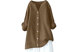 Linen Button Down Shirts for Women Cotton Oxford Long Sleeve Dress Shirts Collared Blouses Work Casual Solid Tunic Tops