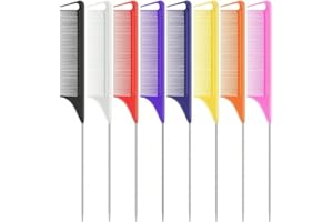 Metal Carbon Fiber Parting Rat Tail Comb for Women Men Kids Braiding Styling Hair (Colourful 6Pcs)