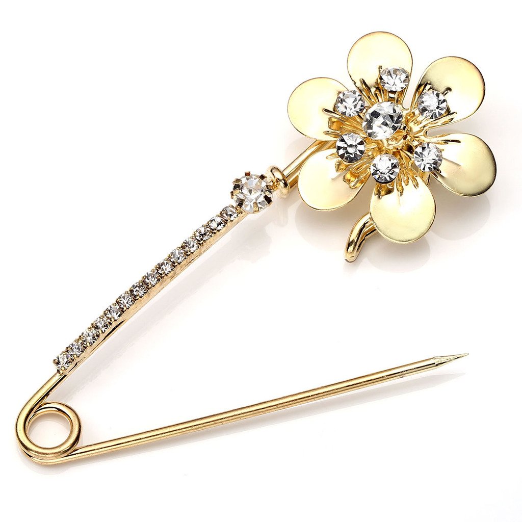 JSDDE Holiday Gift Pack of 3 Women Fashion Rhinstone Crystal Accented Golden Safety Pin Jewelry Brooch Breastpin - Catch Scarf ,Lapel or Collar(#16)