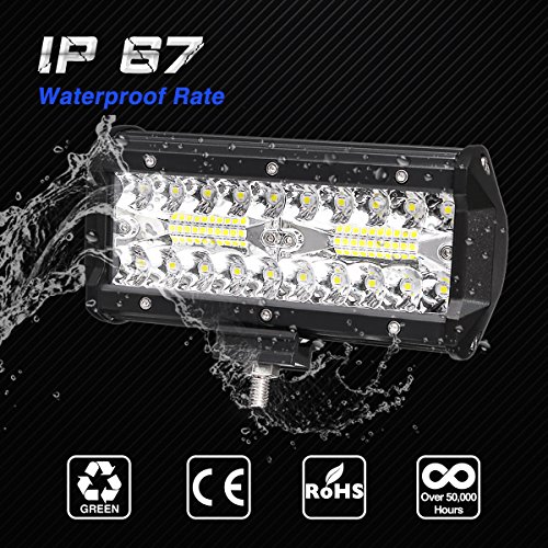 AMBOTHER LED Light Bar 7'' 240W Off Road Lights 40led Spot Flood Combo Driving Lights Waterproof Work Fog Lights for Pickup Truck Jeep Boat UTV ATV Marine, Triple Row，2 Year Warranty, 2 Pack - Thumbnail 2