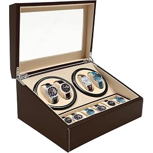 Shaemain Automatic Watch Winder, with 4 Quiet Running Motor Watch Winding Display+6 Flexible Watch Pillows, Leather Watch Win