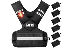 KHTO Adjustable Weighted Vest for Men and Women with Warning Light Reflective Strip，Large Weight Vest for Exercise Set Cardio and Strength Training (4-10lb/11-20lb/20-32lb)