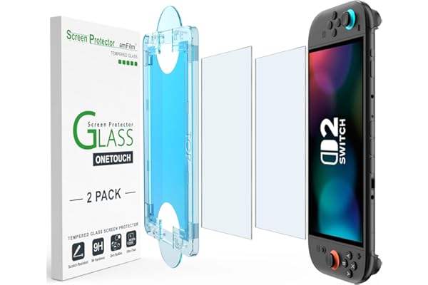 amFilm Auto-Alignment OneTouch for Nintendo Switch 2 Screen Protector [7.9"] 2025, Tempered Glass, 30 Seconds Installation, Bubble Free, Scratch Resistant, Touch Sensitive, Matte [2 Pack]