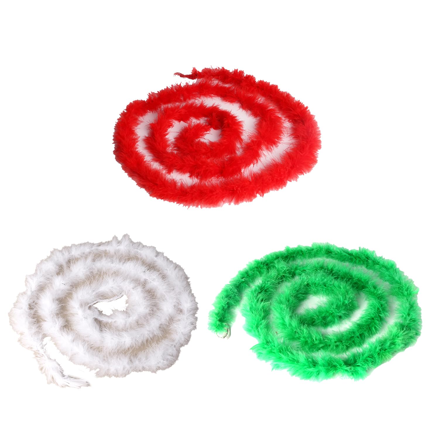 MFUOE 3Pieces Christmas Feather Boa Red Green White Turkey Feather Boa Fancy Dress Party Accessory for Women Girls Festivals（6M）