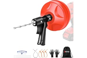 XFIRE-GEAR 25FT Drain Auger, 10-In-1 Double Mode Drain Snake Tool, Professinal plumbing snake Plumbing Snake with Safety Glasses and Gloves, Hair Removal Tool with Cleaning Brush [Upgraded 4.0]
