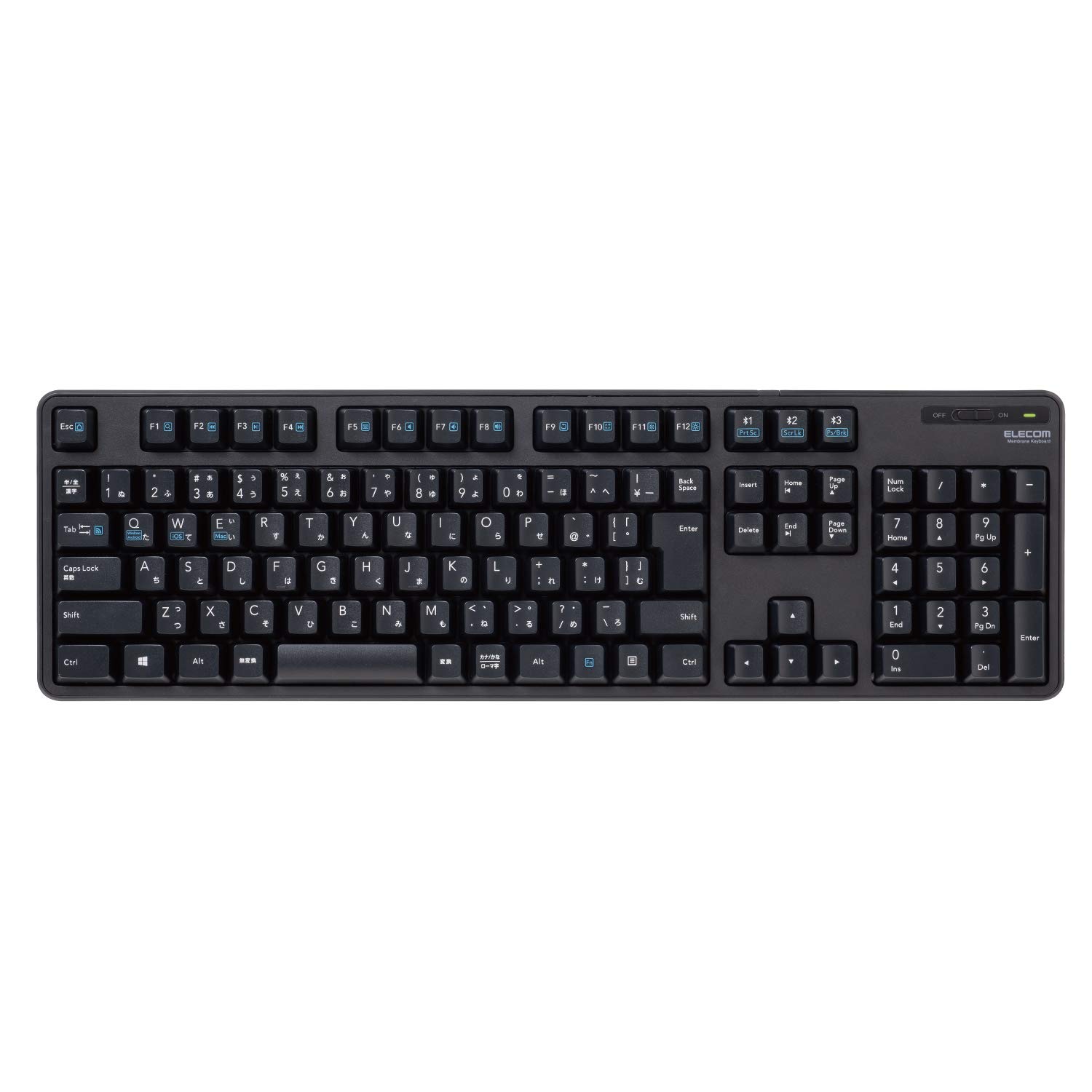 Elecom TK-FBM112BK Bluetooth Full Keyboard with Numeric Keypad, Membrane Type, Stand Included, Multi-Pairing, iPad Surface, Black