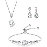 DHQH 4PCS Wedding Jewelry for Bridesmaid Cubic Zirconia Teardrop Necklace Earrings Bracelet Ring Set Bridesmaid Jewelry Set for Women Party Jewelrys Gift