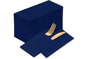 KAMMAK Blue Napkins Disposable 100 Pack Cloth like Paper Dinner Napkins Folded with Pocket Navy Blue Napkins Hand Towel for Party Decoration, Wedding Reception, Bathroon and Kitchen (16.5 x 16.5 inch)