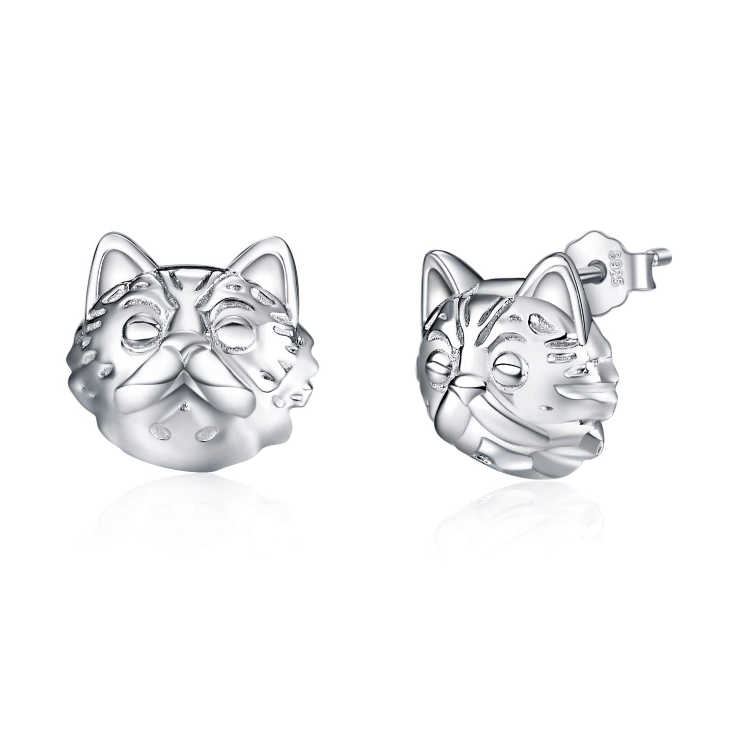 VONALA Sterling Silver Cat Earrings - Garfield Cat Studs for Women & Girls