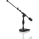 Gator Frameworks Short Weighted Base Microphone Stand with Telescopic Boom Arm and 2.5 Lbs Counter Weight; Ideal for Desktop,