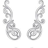 Ear Climbers Earrings for Women Sterling Silver Vintage Ear Crawler Earrings Jewelry Gifts for Women