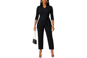 FANDEE Jumpsuits for Women Dressy Casual, Elegant Long Pants Romper Business Party 3/4 Sleeve One Piece Outfits with Pockets