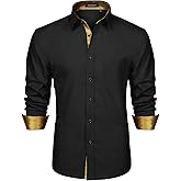 HISDERN Mens Dress Shirts Long Sleeve Button Down Casual Shirts for Men Inner Contrast Formal Business Tuxedo Wedding Shirt