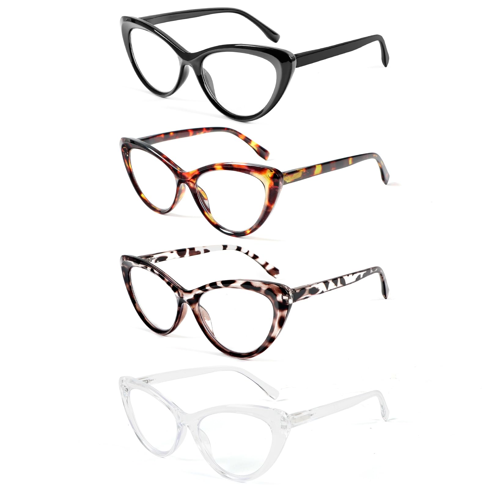 Photo 1 of MMOWW 4 Pack Fashion Cateye Reading Glasses for Women Blue Light Blocking Readers with Spring Hinges, Black/Tortoise/Transparent Tortoise/Transparent +1.0