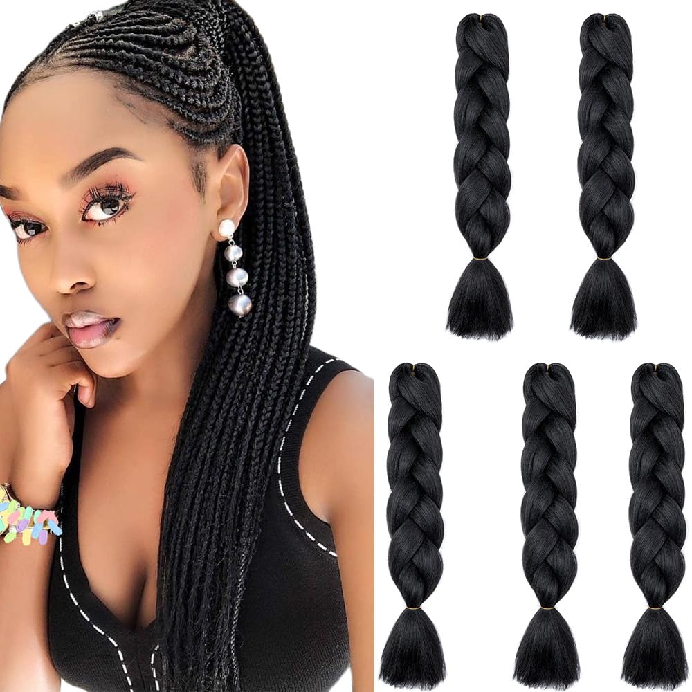 Cybelleza 24inch Ombre Jumbo Braids Hair Extensions Braiding Hair Pieces 5pcs 500g Bundles Synthetic Jumbo Braid Hair Crochet Twist African Box, Dark Black โ image 1