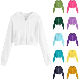 XUIXNW Cropped Zip up Hoodie Women Y2k Casual Sweatshirts Workout Long Sleeve Drawstring Hooded Track Jacket Crop Tops