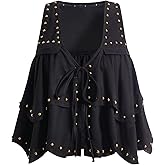 winkbay Women's Studded Tie Front Lace Top Summer Y2k Layered Ruffle Deep V Neck Vintage Rave Party Tank Tops