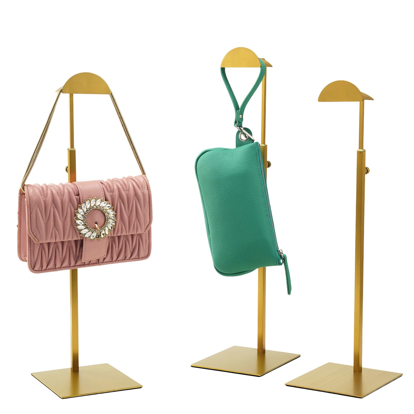 Photo 1 of Purse Display Stand, 3 Pack Purse Rack Stainless Steel Anti-fingerprints Purse Holder Gold Hanging Hook Stands Adjustable Height Table Ornament Display Stand for Home Store Boutique Counter