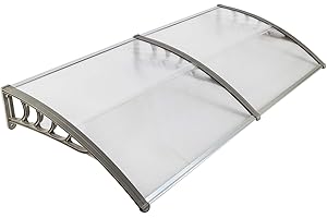 COOBL Window Awning Door Canopy,35" x 77" Polycarbonate Cover Front Door Outdoor Patio Awning Canopy UV Rain Snow Protection Hollow Sheet, White & Gray Bracket