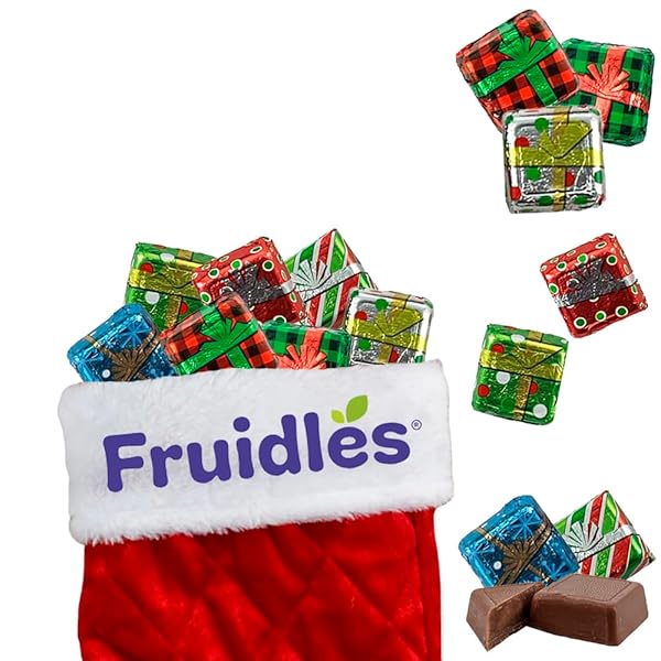 FRUIDLES RICH CHRISTMAS CHOCOLATE PRESENTS SQUARES DESIGN, SMOOTH & CREAMY CHOCOLATE PRESENTS, HOLIDAY PARTY BAG FILLERS, INDIVIDUALLY WRAPPED MULTICOLOR FOILS, KOSHER CERTIFIED DAIRY (HALF-POUND)