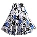 Fancyqube(TM Women Pleated Vintage Skirts Floral Print Midi Skirt Blue X-Large