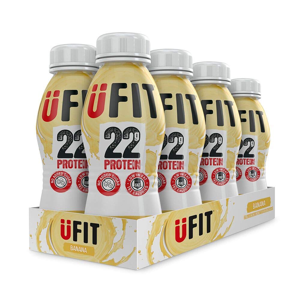UFIT High 22g Protein Shake, No Added Sugar, Low Fat – Banana Flavour Ready To Drink (Pack of 8 x 310ml)
