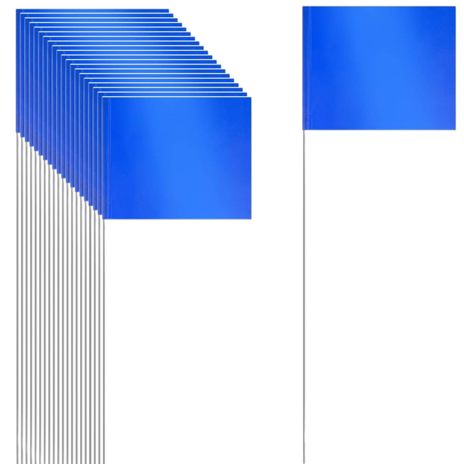50 Pack 4.92"x3.81" Marking Flags Blue with 15.3" Steel Pole Yard Markers Flag Landscape Flags Sprinkler Dog Fence for Yard Lawn Fence Landscaping Marking Works Distance Measuring PVC