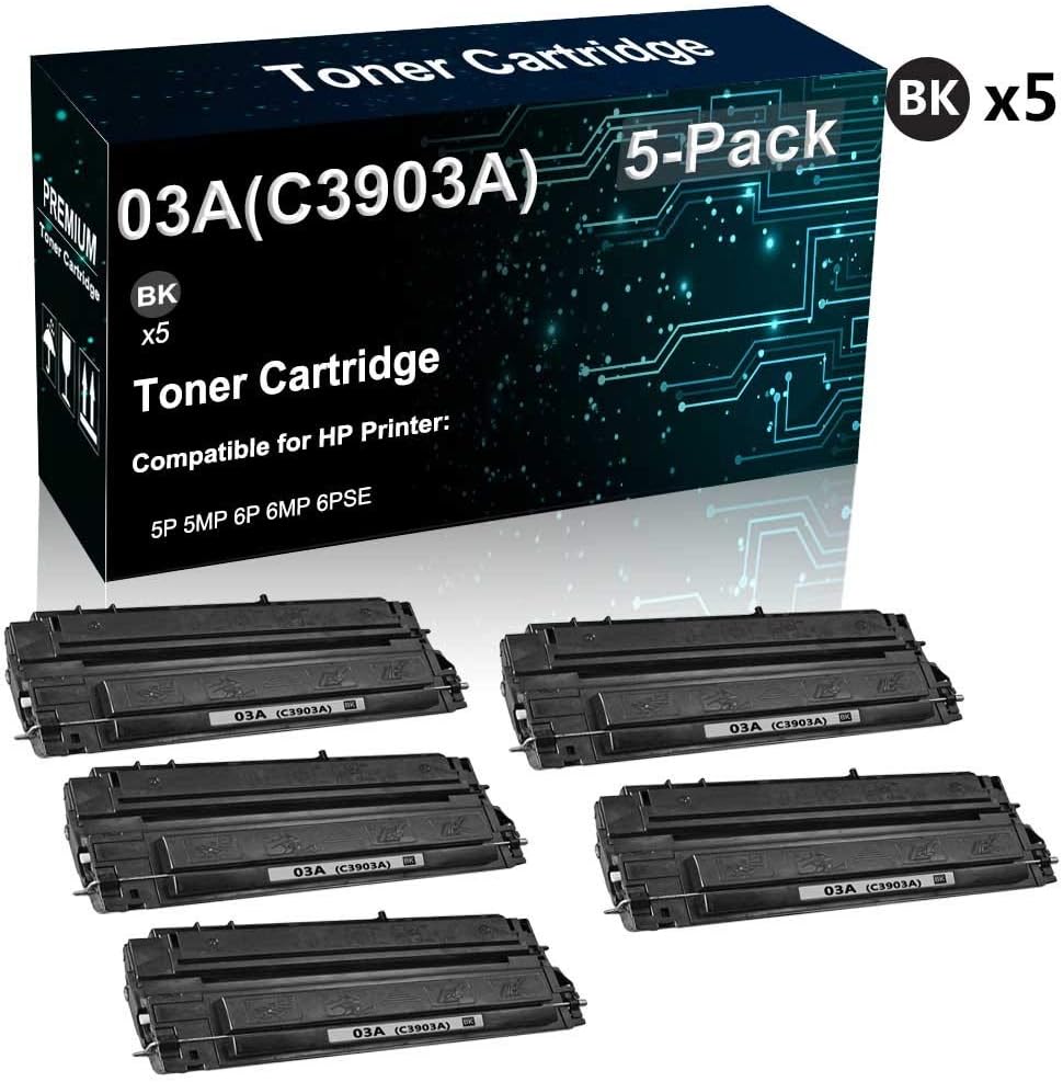 5-Pack (Black) Compatible High Yield 6pse Laser Printer Cartridge Replacement for HP 03A(C3903A) Toner Cartridge