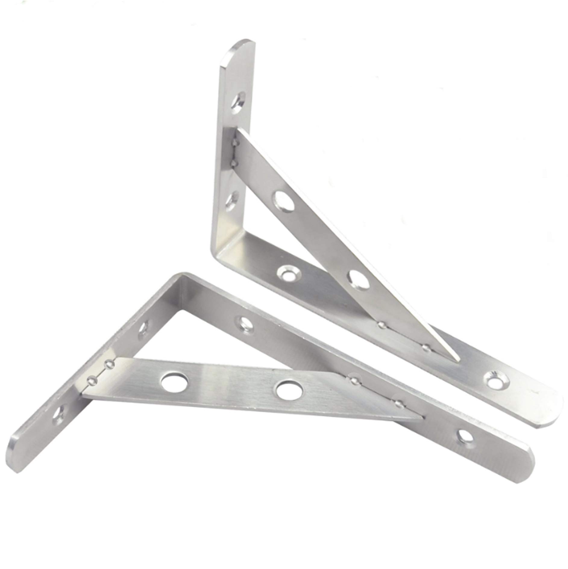 Shelf Bracket Corner Brace, Tiberham 2 Pcs 147 x 100 mm Stainless Steel L Shaped 90 Degree Joint Angle Shelf Support, Heavy Duty Wall Mounted Display Frame Racking Storage Holder, Max Load 50kg