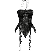GORGLITTER Women's Halter Crop Y2k Tube Tops Asymmetrical Ruffle Hem Backless Cami（Runs Small, Please Size Up）