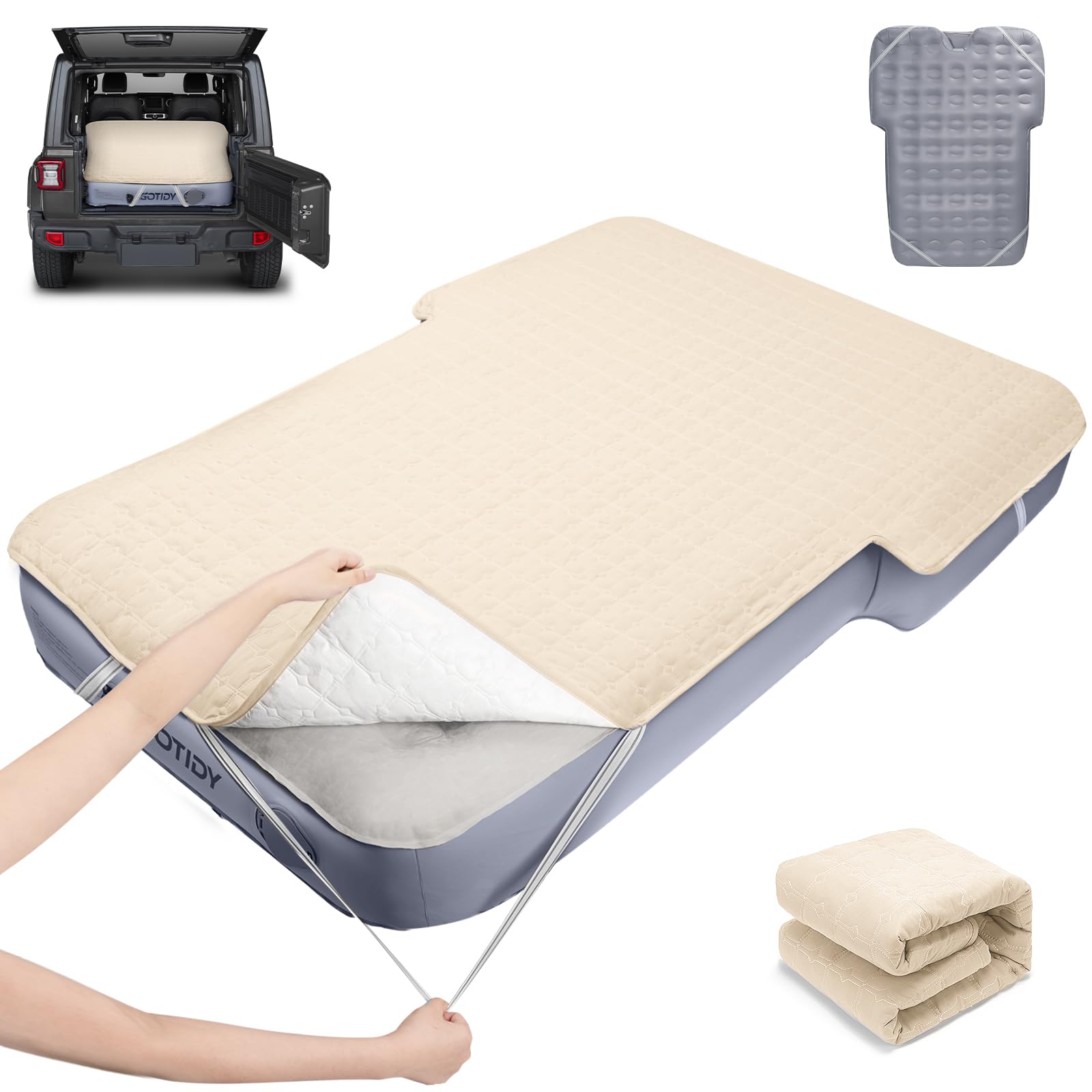 Photo 1 of Car Air Mattress Sheet, Cotton-Lined SUV Air Mattress Fitted Sheet, Ultra Soft TPU Waterproof Car Bed Sheet Fits SUV Air Mattress (Khaki)