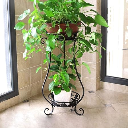 Green Gardenia Wrought Iron Bottle Style 2 Pot Holder/Plant Stand/Flower Plant Stand - Black (Black)