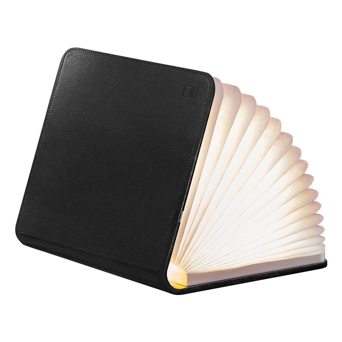 Gingko Smart Book LED Portable Desk Light, Vegan-Friendly Fibre Leather, Rechargeable with USB Cable Included, Tearproof and Water Resistant Tyvek Paper (Large, Black Leather)