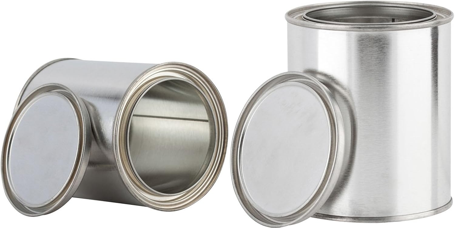 Quart Sized Empty Paint Cans with Lids (2 Pack) Empty Metal Storage Cans with Tops Container Set Unlined (Quart)