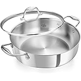 KOCH SYSTEME CS Tri-Ply Stainless Steel Saute Pan with Lid, 12 Inch Deep Frying Pan with Double Handles, 6 Quart 18/10 Stainless Steel Pan, Large Skillet, Induction Compatible, Oven Safe, Non Toxic