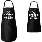Freedomtees Daddy's Cooking Tonight And Little Helper Matching Aprons Funny BBQ Full-Length Apron with Pockets Father's Day Gifts