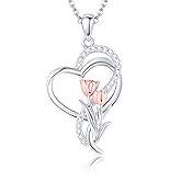 AXOMY Tulip Sunflower Rose Lily of the Valley Sterling Silver Flower Heart Pendant Necklace Gifts for Women Mother Flower Lover