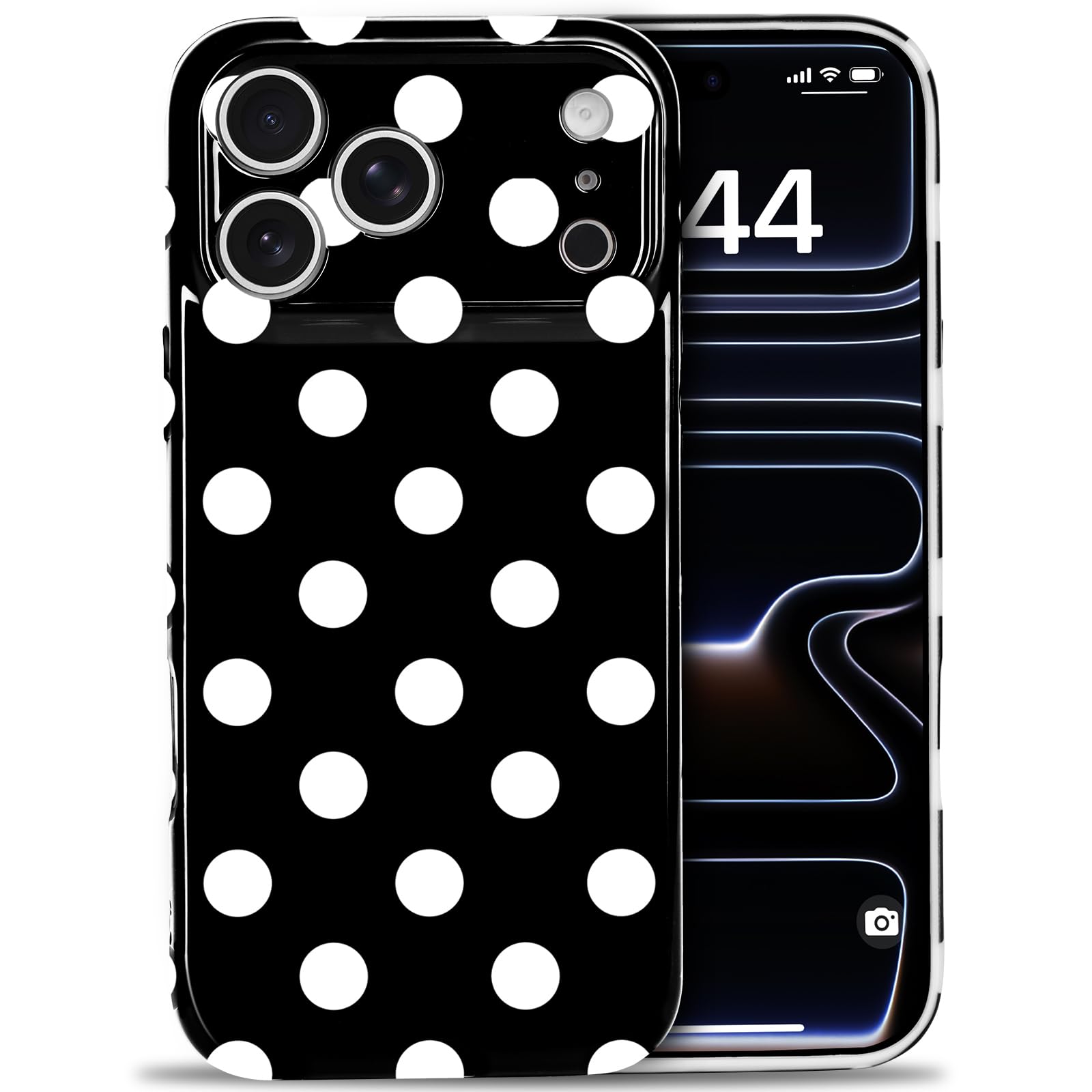 Amzfield Compatible with iPhone 17 Pro Case, Cute Big Polka Dot Aesthetic Retro Design for Women Girls Simple Chic Fashion Classic Soft TPU Protective Shockproof Case for iPhone 17 Pro, Black