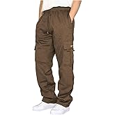 Lasjixion Men's Cargo Sweatpants Open Bottom Fleece Hiking Jogger Cargo Sweatpants for Men with Pockets