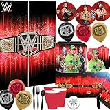 Ultimate WWE Smash MEGA Wrestling Birthday Party Supplies Pack For 16 Guests With John Cena Plates, Cups, Napkin, Cutlery, Tablecover, Balloons, Scene Setter, Honeycomb Decorations, and Exclusive Pin