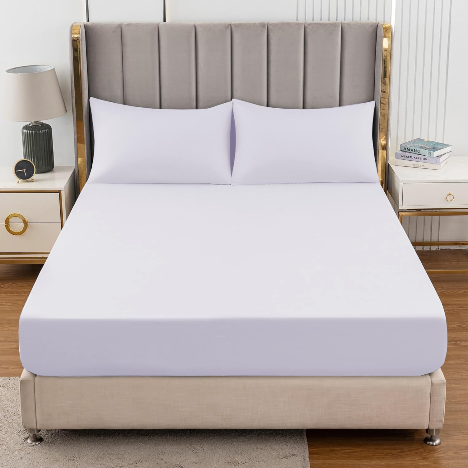 Ev Dekor Fitted Sheet Single, White - Deep Pocket Bedsheet 12inch (30 cm) - Soft Brushed Microfibre Fabric - Shrinkage and Fade Resistant - Bottom Sheet - Single Bed Bedsheet Fitted