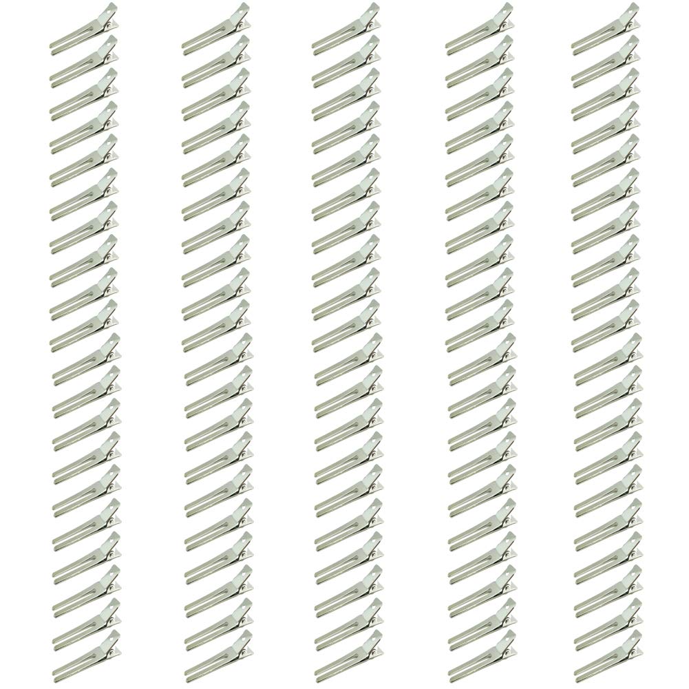 JBINNG 100 Pcs 4.8cm Double Fork Clip Duckbill Clip Hair Clip Accessories DIY Child Hair Clip Silver