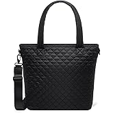 Simple Modern Quilted Tote Bag for Women | Medium Size w/Compartments & Laptop Sleeve | Adjustable Strap | Zipper Top