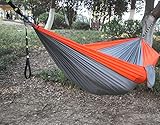 Single Parachute Hammocks By Xiyoyo - 441lb Capacity 108x55inch Ultralight Portable Multifunctional Nylon Camping Hammocks with Strapes, Climbing Buckles and Package Bag (Orange/Grey)