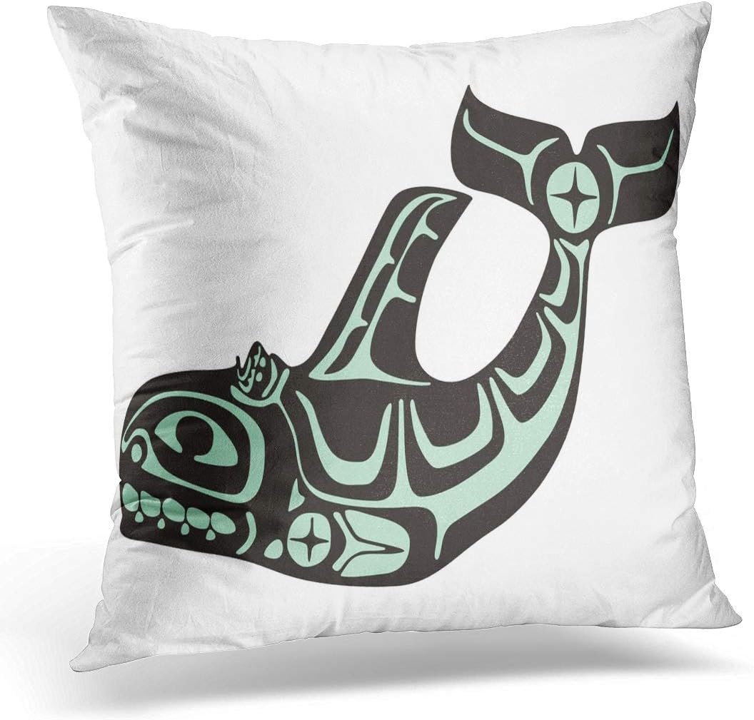 Emvency Throw Pillow Cover Salmon Black American Native Whale White Alaska Northwest Alaskan Decorative Pillow Case Home Decor Square 18" x 18" Pillowcase
